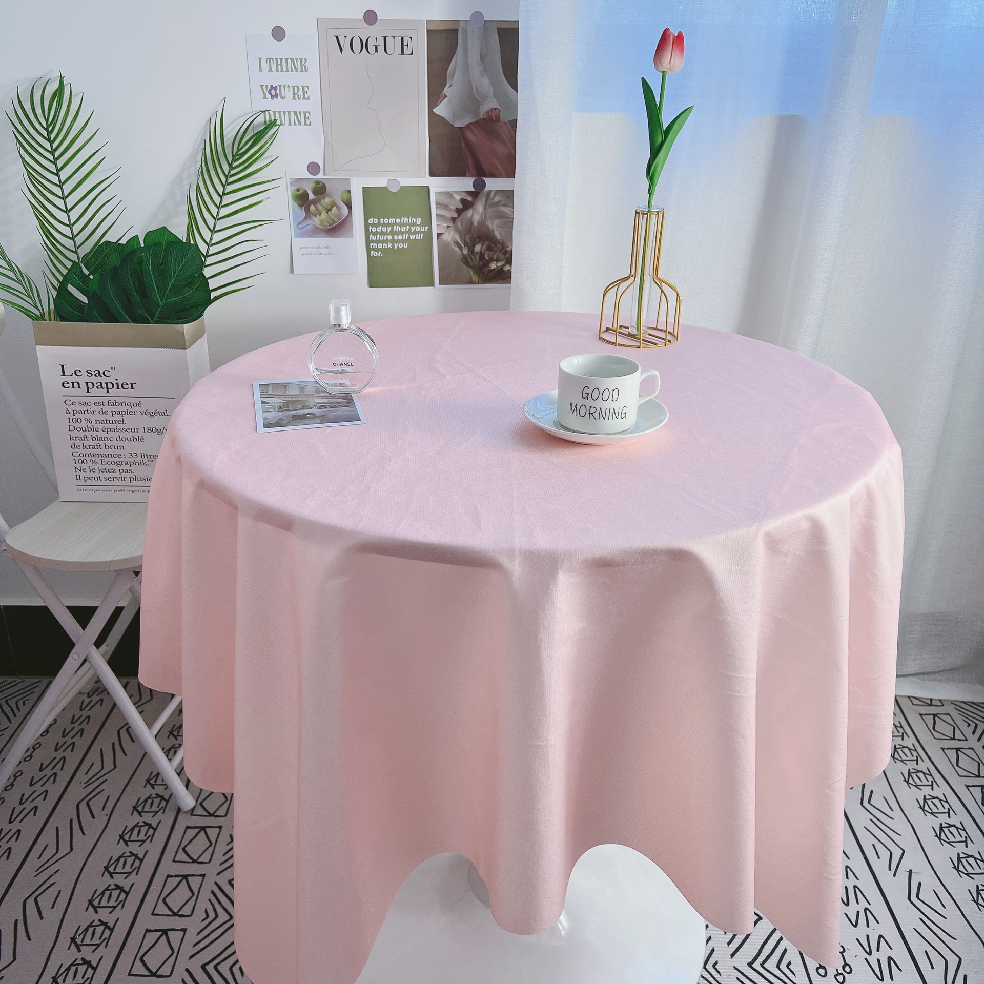 YL-39182 Custom Nordic style solid color lace trimmed fabric tablecloth