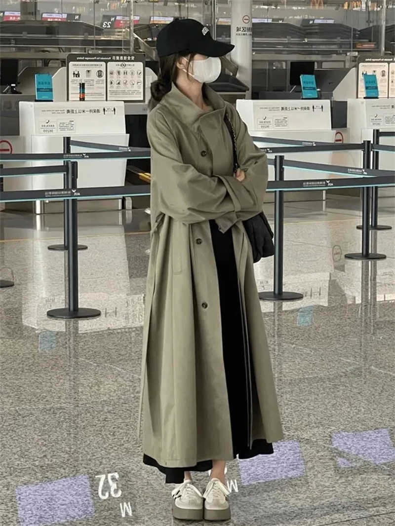 Lazy Style Windbreaker Coat Korean for Women 2024 Autumn New Style Loose Small - Casual Long Style Solid Color Commuting D260909