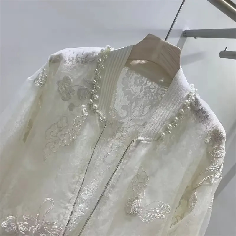 Summer Beading Embroidery Thin Jacket 2026 Women Elegant Sun Protective Clothing High Street Baseball Uniform Short Jacket 260909