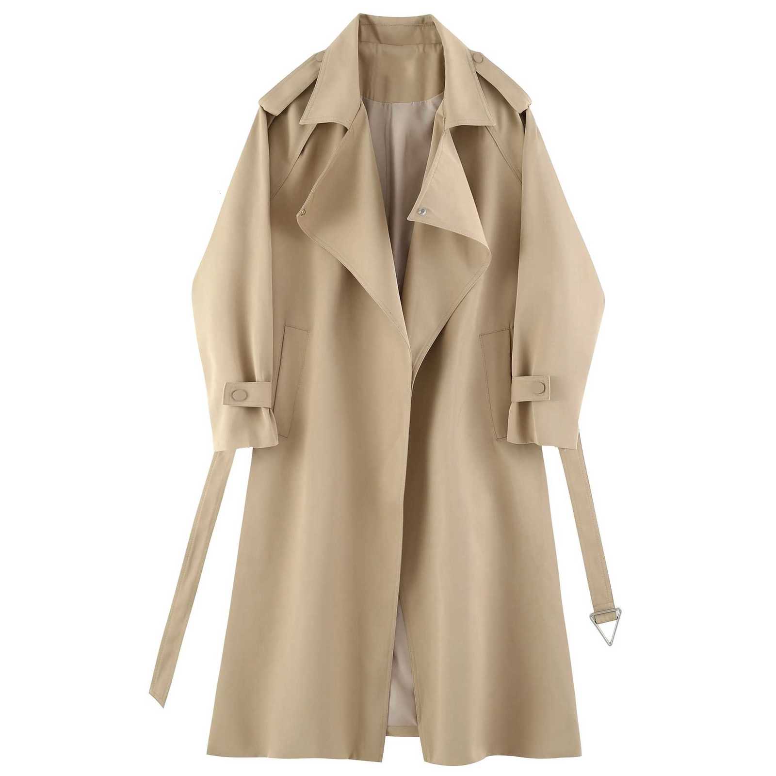 Mid-length Versatile Women's Fashionable and Windbreaker Coats for Spring and Autumn with Loose Fit Design. Long Coat D260909