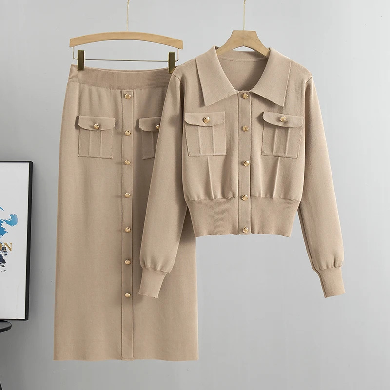 Elegant Office Sweaters Topsslim High Waist Knitwear Skirts 2 Piece Sets Women Streetwear Tracksuit Korean Fashion Autumn 260909