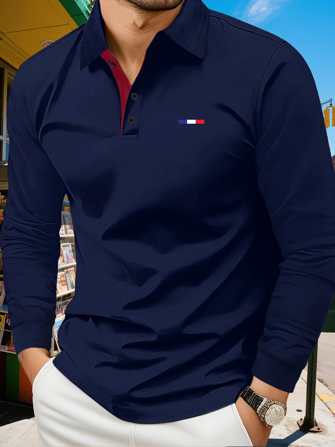 Designer French outdoor golf equestrian long sleeve shirt mature men's business casual polo breathable and comfortable b0
