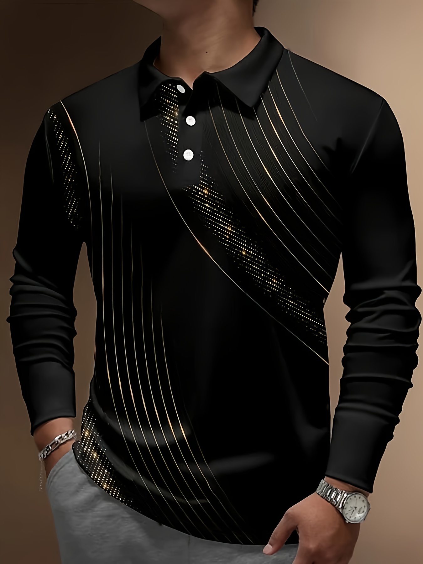 Designer Geometric Pattern 3D Printed Men's Fashion Long Sleeve Button Polo Shirt Outdoor Streetwear Casual c6