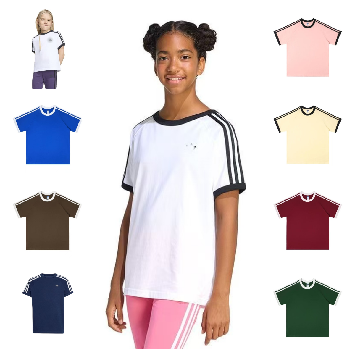 Women Lady Designer AD Sports Stripe T-shirt Embroidery Logo Kids Baby Girls Children 100% Cotton 100cm-160cm Teenagers Training Tee Juniors Casual