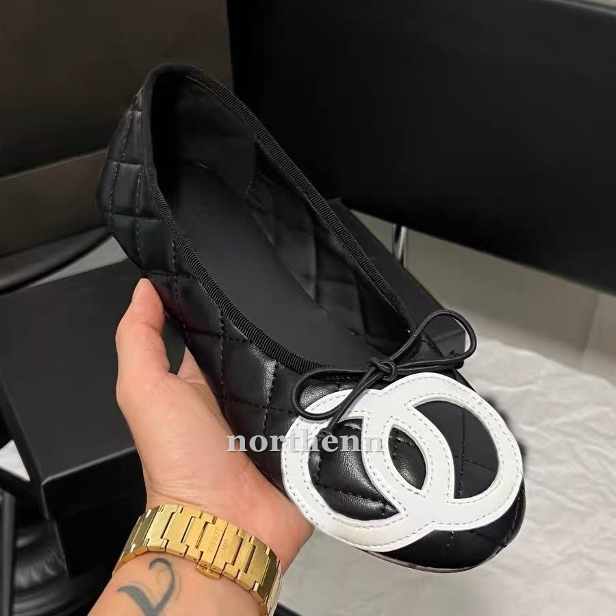 cc ballet flats Shoes Luxury brands Shoes Designer designer shoes women Woman Leather Black Quilted Ballet Flats Bow-knot Loafers High Quality 1Eur3