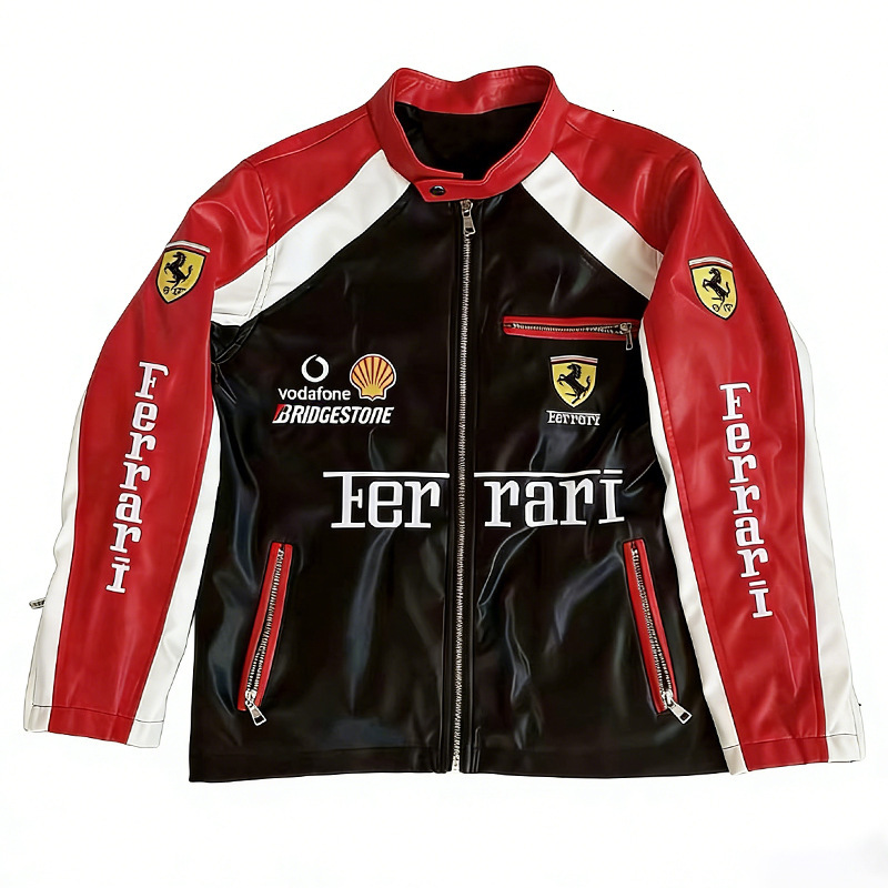 F1 Formula One Racing Leather Jacket mens hoodies Vintage winter car Fans Oversized Full Embroidered Logo Cotton Clothing Coat Racing outerwear Wind