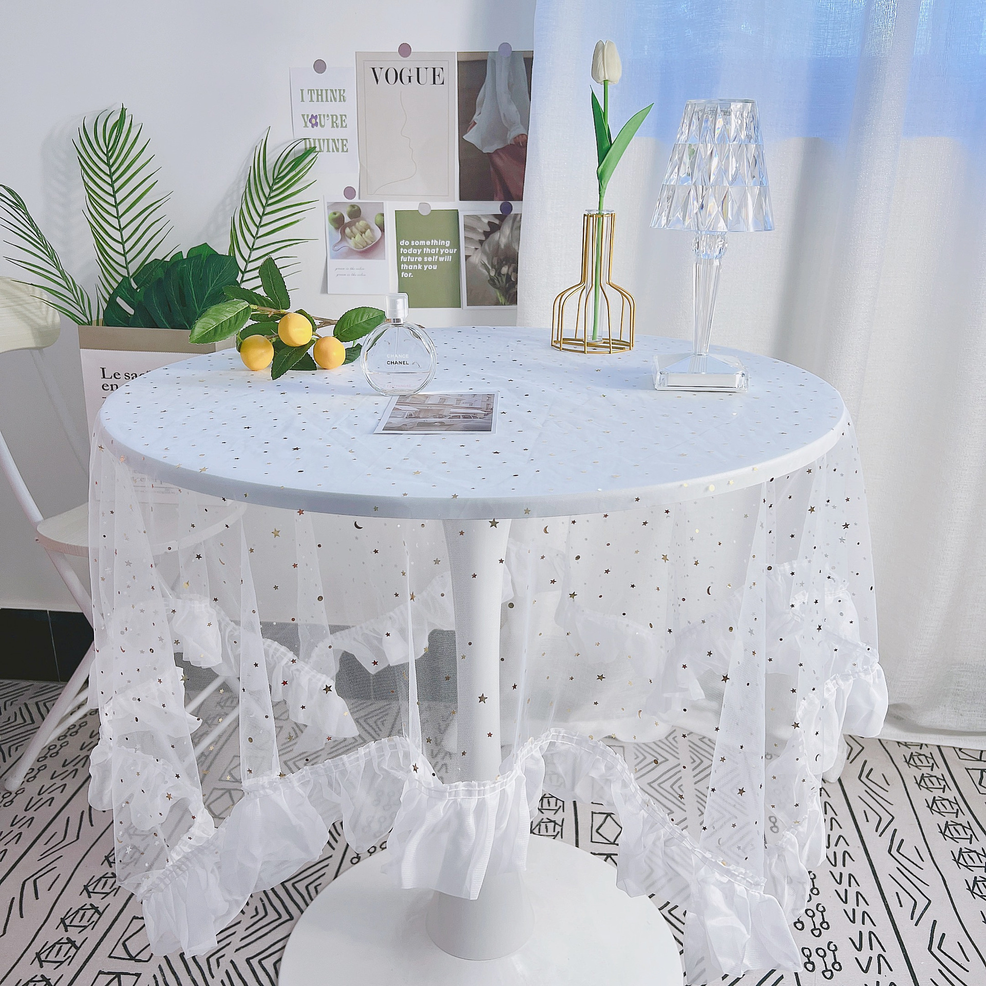 YL-39181 Custom Nordic style solid color lace trimmed fabric tablecloth