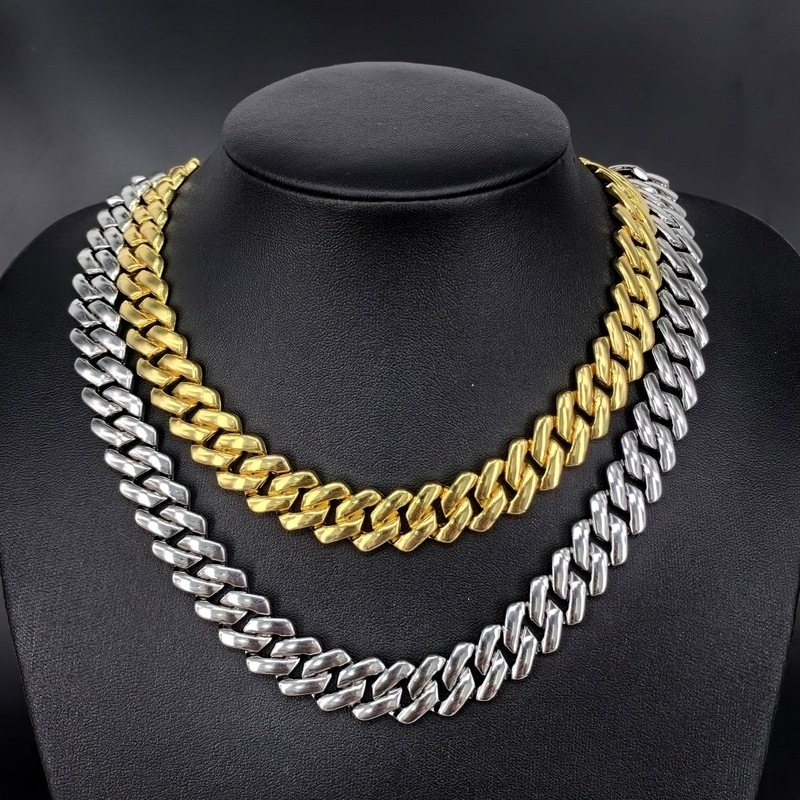 New original 14mm diamond-shaped smooth flip Cuban chain 925 silver necklace bracelet hip-hop style