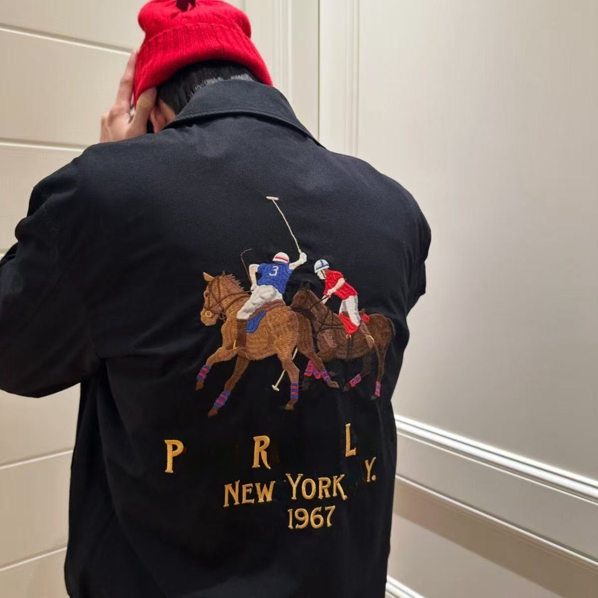 26SS Autumn New Casual Retro Pony Embroidery Logo Back Big Horse Letter Embroidery Zipper Jacket Men's Coat