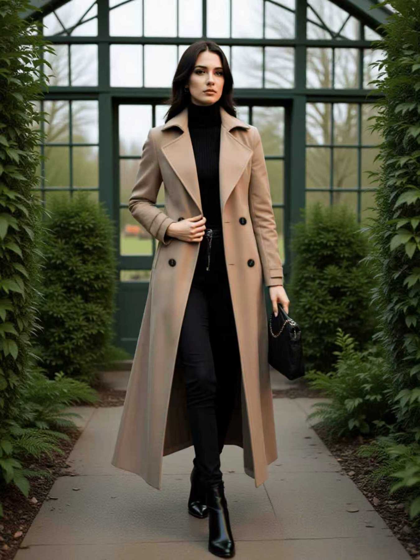 Double-Breasted Trench Coat French Warm Trench Autumn Winter Elegant Windbreaker Women Wardrobe Essential Give Belt D260909