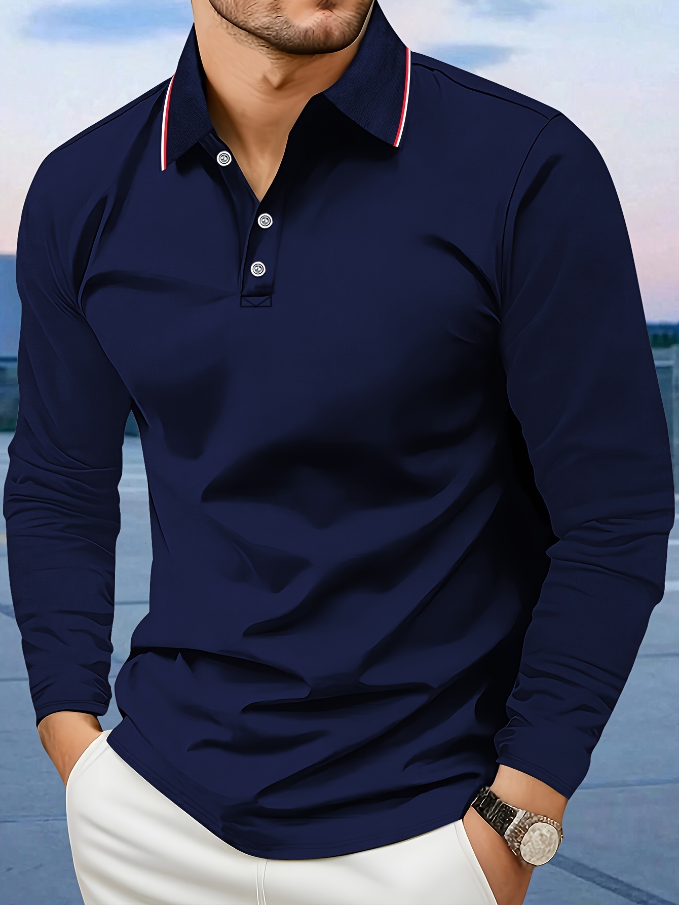 Designer Men's casual stylish polo shirt featuring breathable and comfortable fabric perfect for outdoor leisure wear in autumn 6c
