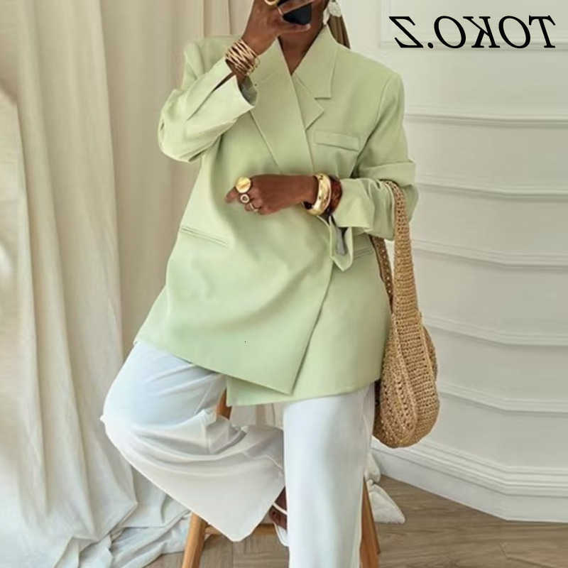 Solid Women's TOKO Color 2025 High-Quality Loose-Fitting Suit Asymmetric Buttons Fashionable Casual Office Party D260909