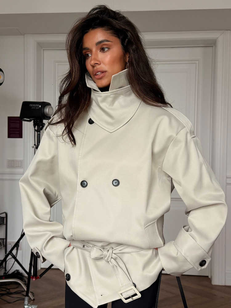 Collar Sleeve Stand Women Long Tie Waist Trench Coat Solid Casual Fashion Cropped Windbreaker New Lady Autumn Outerwear 2026 D260909