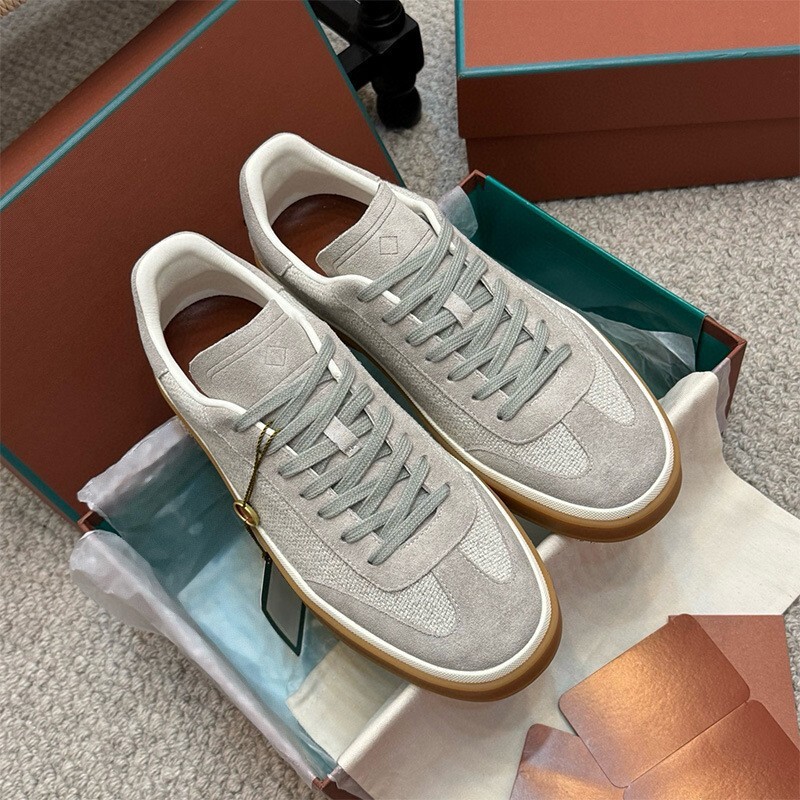 Tennis Walk Series High-End Men's Women's Quiet Luxury Casual Sneakers suede and knitted fabric combination low-top tennis round toebusine