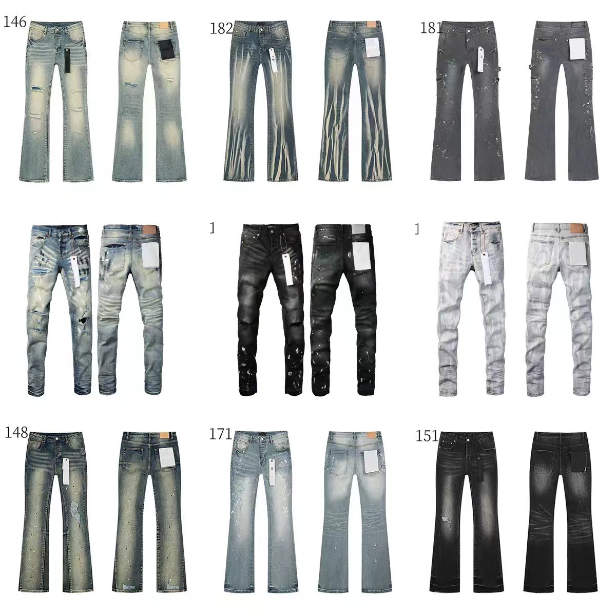 Designer jeans for mens pants flared jeans mid waist zipper regular denim worn twill denim Y2K retro high street mid waist micro flared pants paired