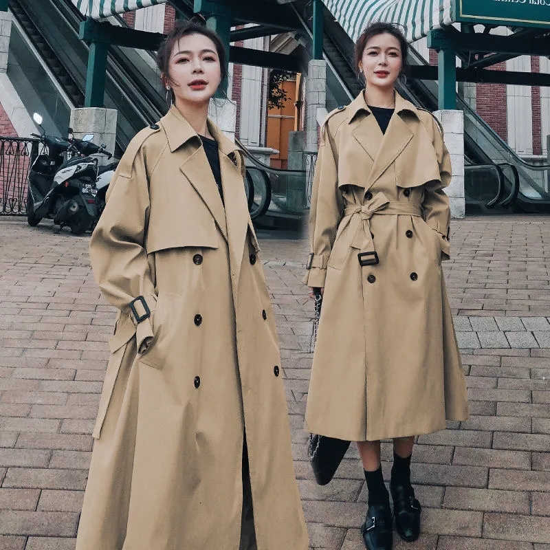 Windbreaker 2025 Women British Style Streetwear Double Breasted Trench Coats EleGant Autumn Khaki D260909