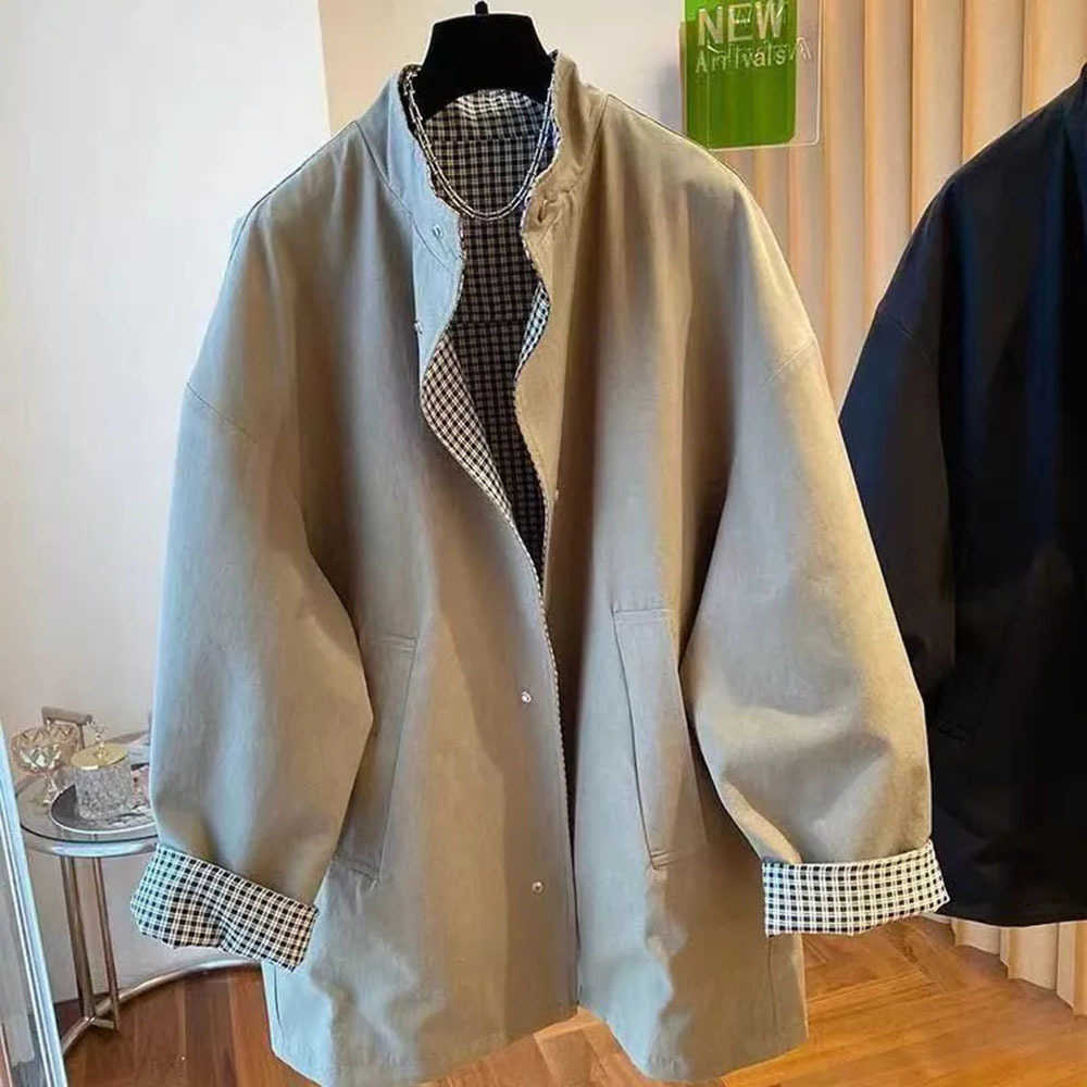 Medium Korean Sides New Both to Long Trench Coat Women spring Autumn Loose Elegant Casual All-Match Both Windbreaker Female D260909