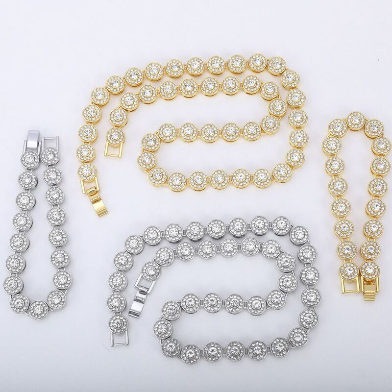 New Men's 10mm Classic Splicing Necklace Moissanite necklace Cross-Border Street Hip-Hop Style Round Diamond Cuban Chain In Stock