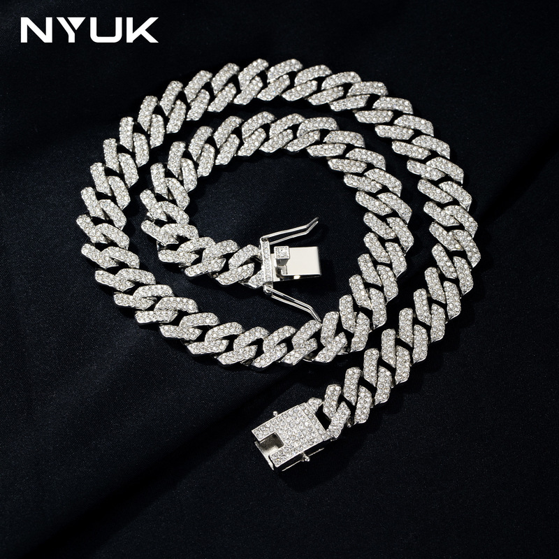 Exclusive New 14mm Diamond-Shaped Dense Cuban Chain 925 Silver European and American Hip-Hop Style Necklace