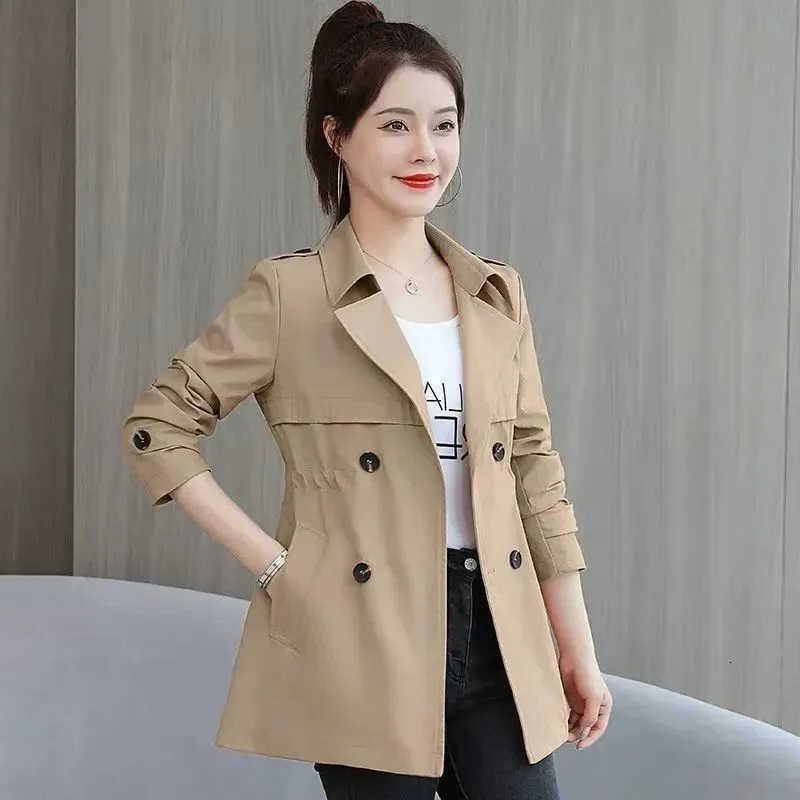 Spring New Women's Trench Coats Autumn Jackets Lined Casual Coat Suit Collar Women Korean Fashion Women's 2025 Slim Pink D260909