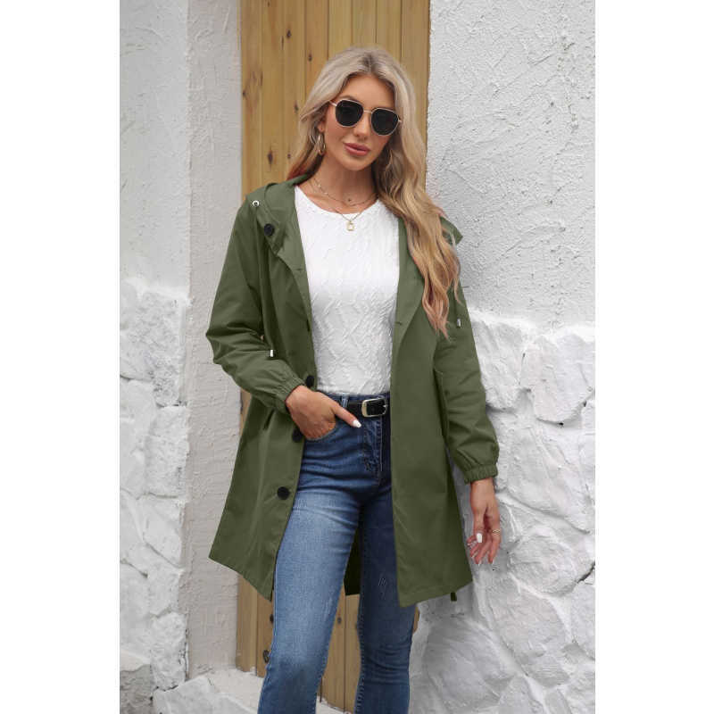 Water Women's 2026 Resistant New Hooded Long Trench Coat Loose Plus Size Outdoor Raincoat Windbreaker D260909