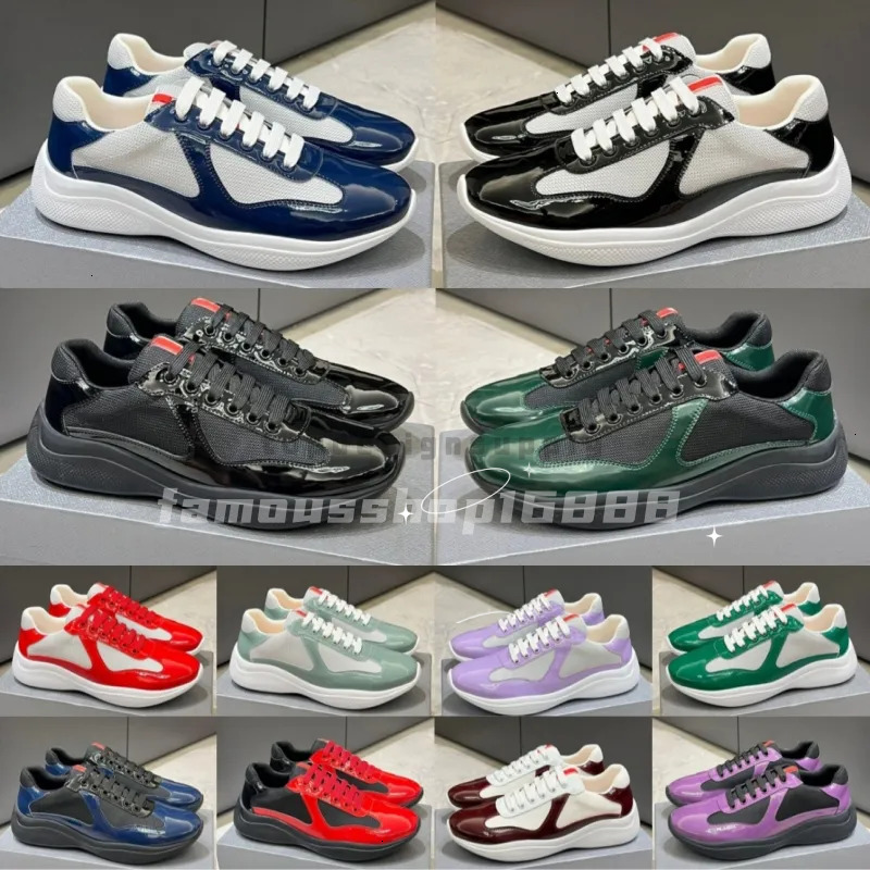 Designer Sneakers Mens womens Cup Classic Casual Running Bright Leather Nylon Iutdoor Trainers White Black Green Yellow Fashion Sports Trainer Shoes