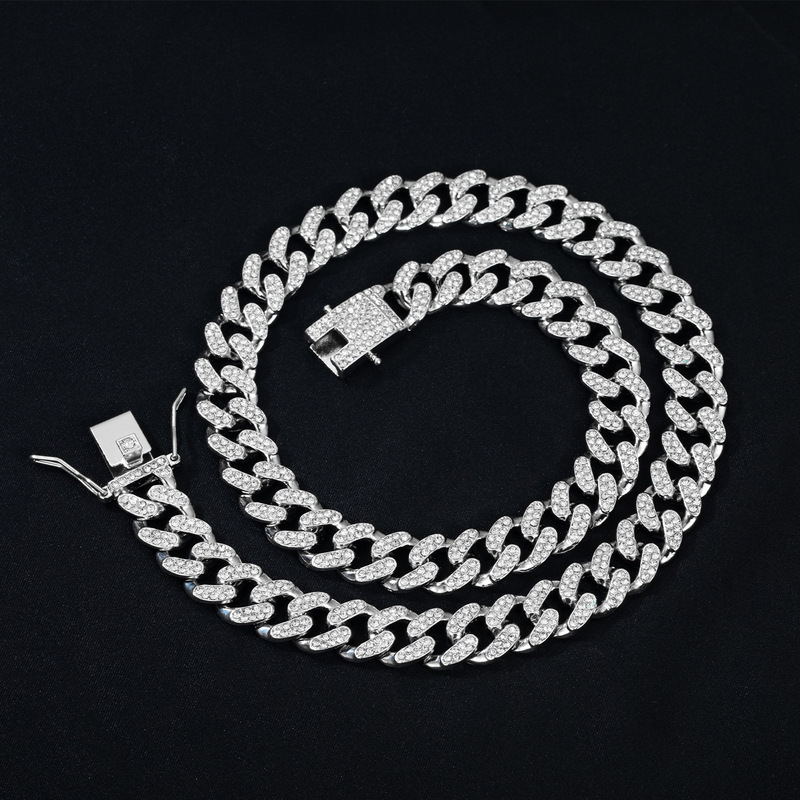 New Classic 13mm Cuban Chain 925 Silver Full Diamond European American Hip-Hop Style Moissanite necklace Men's and Women's Bracelet