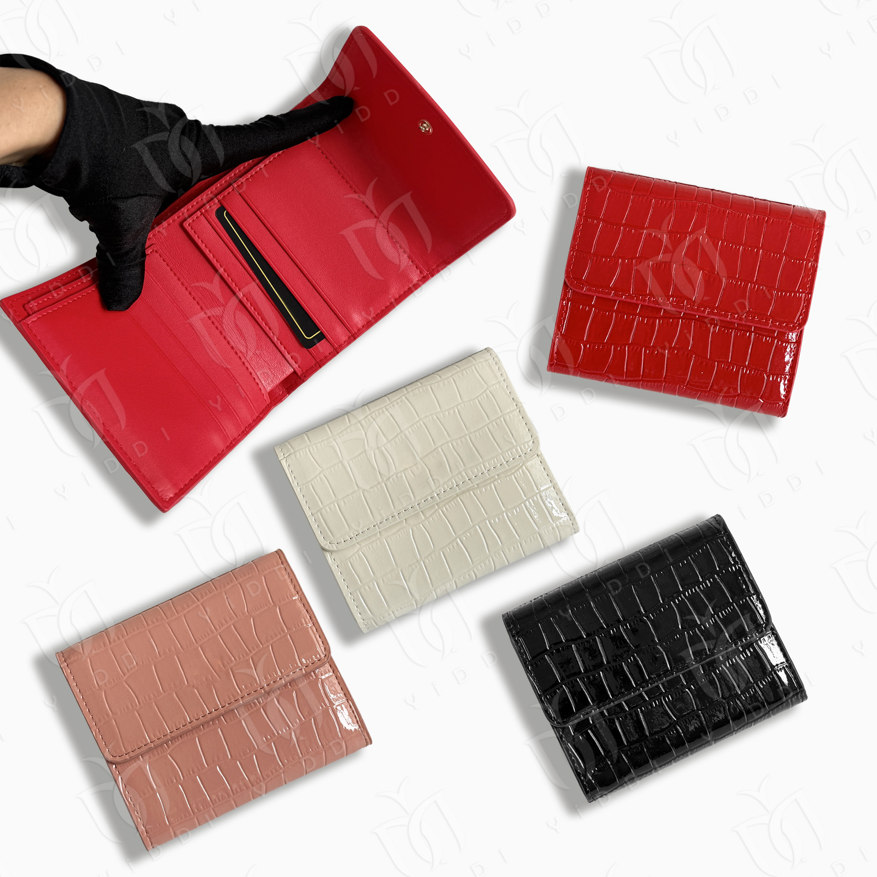 Luxury Glossy Crocodile Wallet Designer Patent Card Wallet Slim Leather Trifold Wallet Ladies Fashion Short Wallet Cards Holder Compact Folding Wall