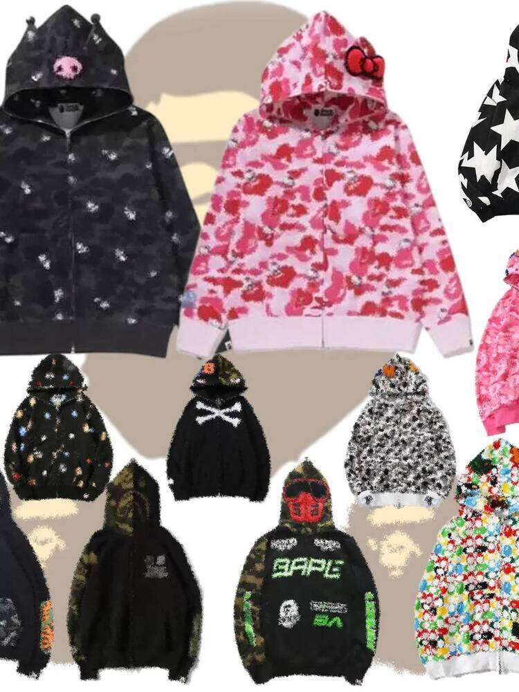 Bapeness Hoodie 2026 Designer Hoodie Mens Womens Hip Hop Hello Kitty Collaboration Zipper Jacket Soft Cotton Camouflage Printing High Quality Graphi