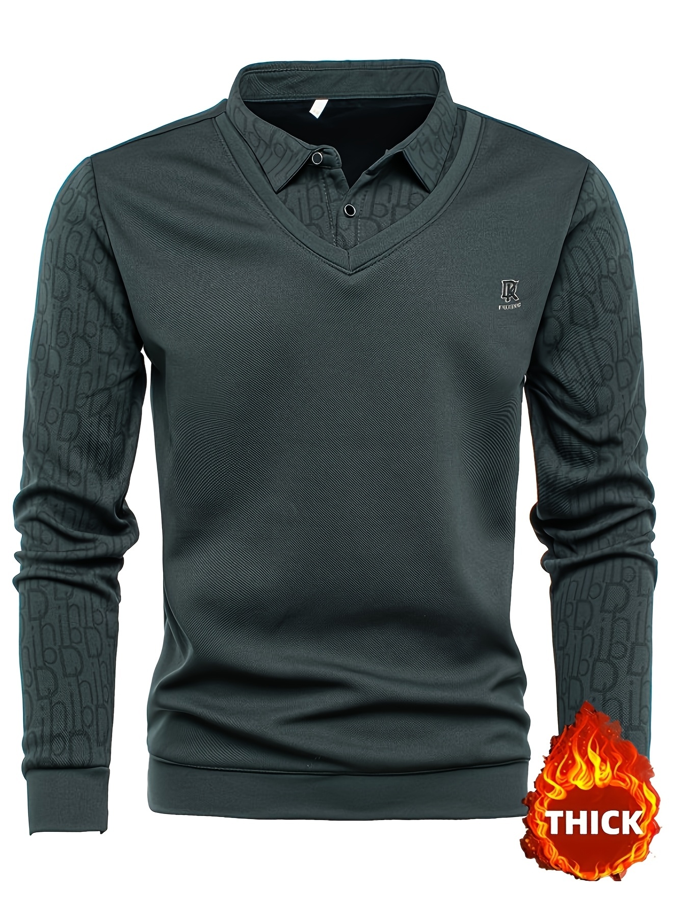 Designer New autumn and winter golf shirt fleece lining for men featuring long sleeve design with a faux vest appearance e4