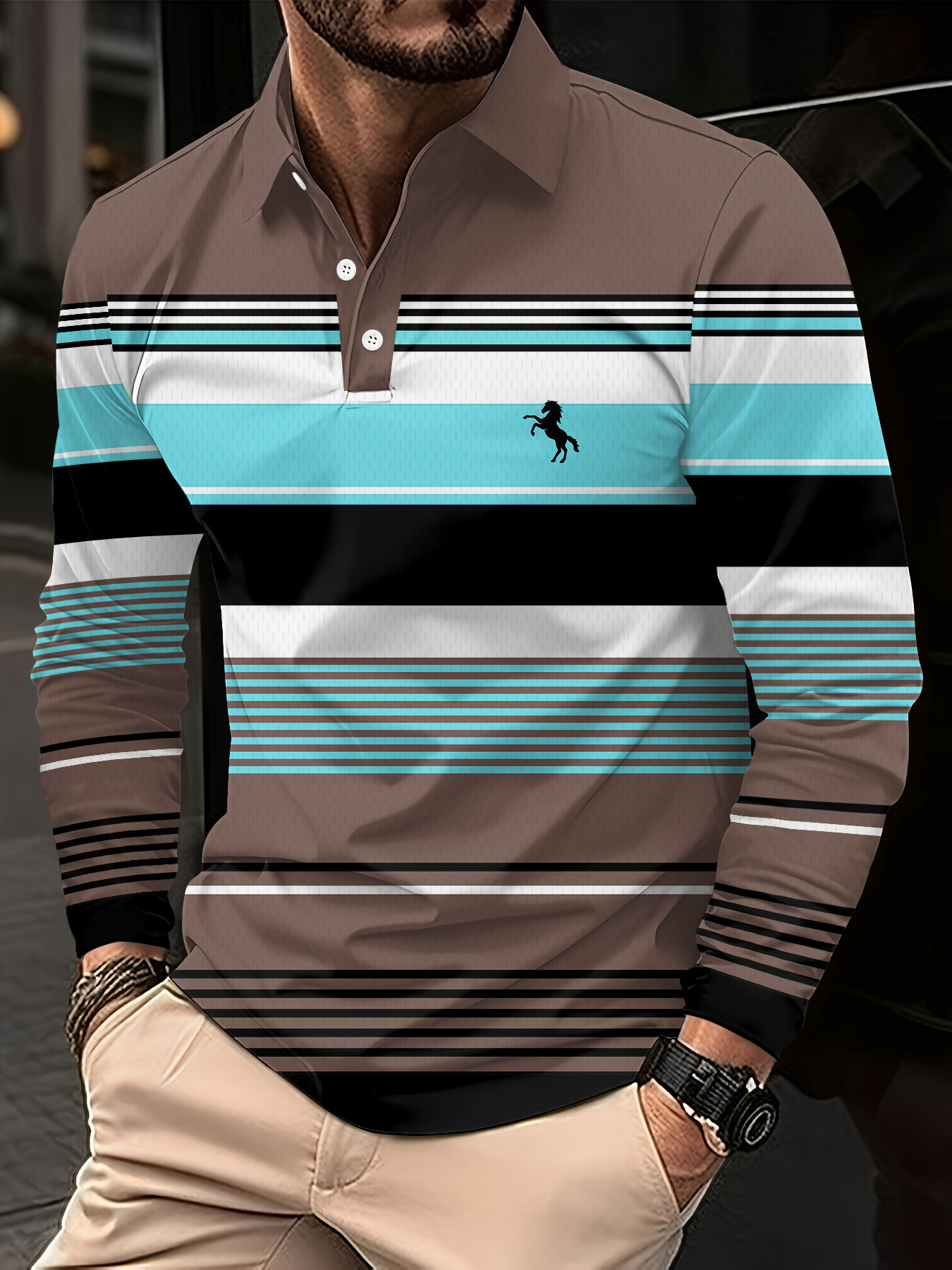 Designer 3D digital printing men's classic striped polo shirt comfortable casual sweat absorbent durable and resistant to pilling 19 2c