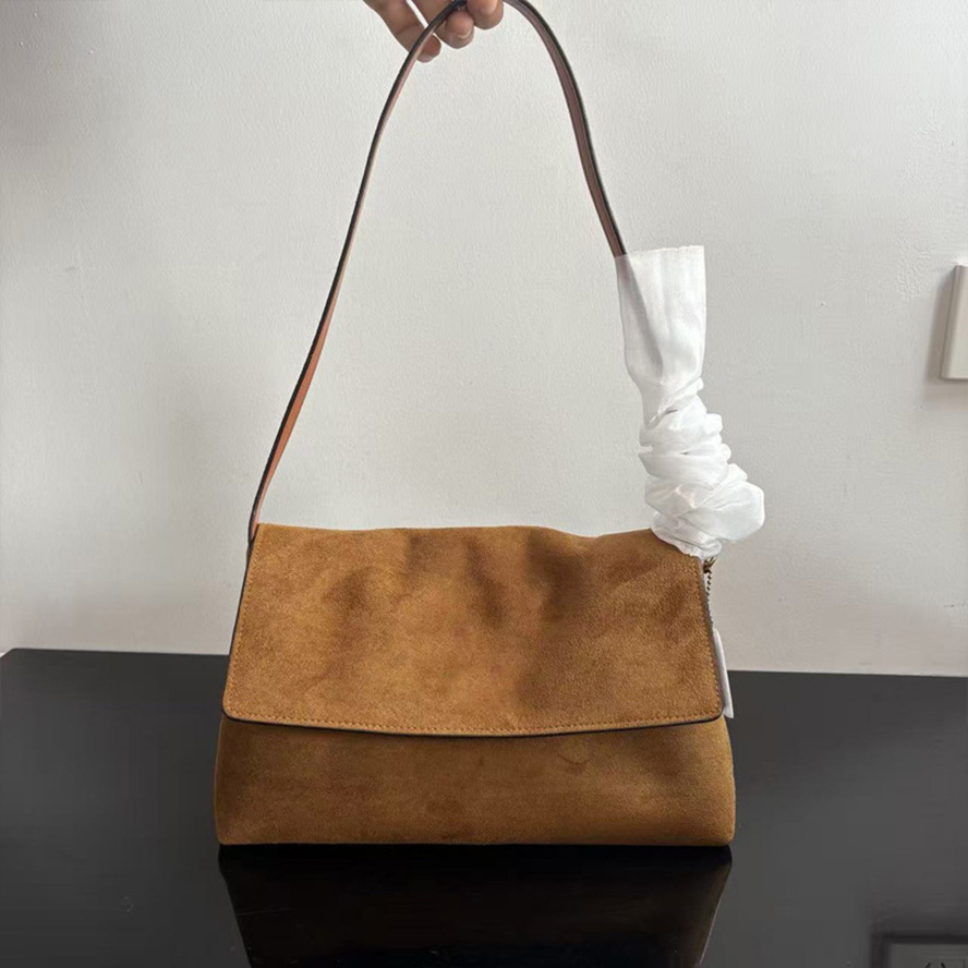 10A TOP designer bag shoulder bag luxury bag 2026 Vintage Brown Genuine Suede Flap Shoulder Bag Luxury Soft Leather Large Capacity Women Daily Commu