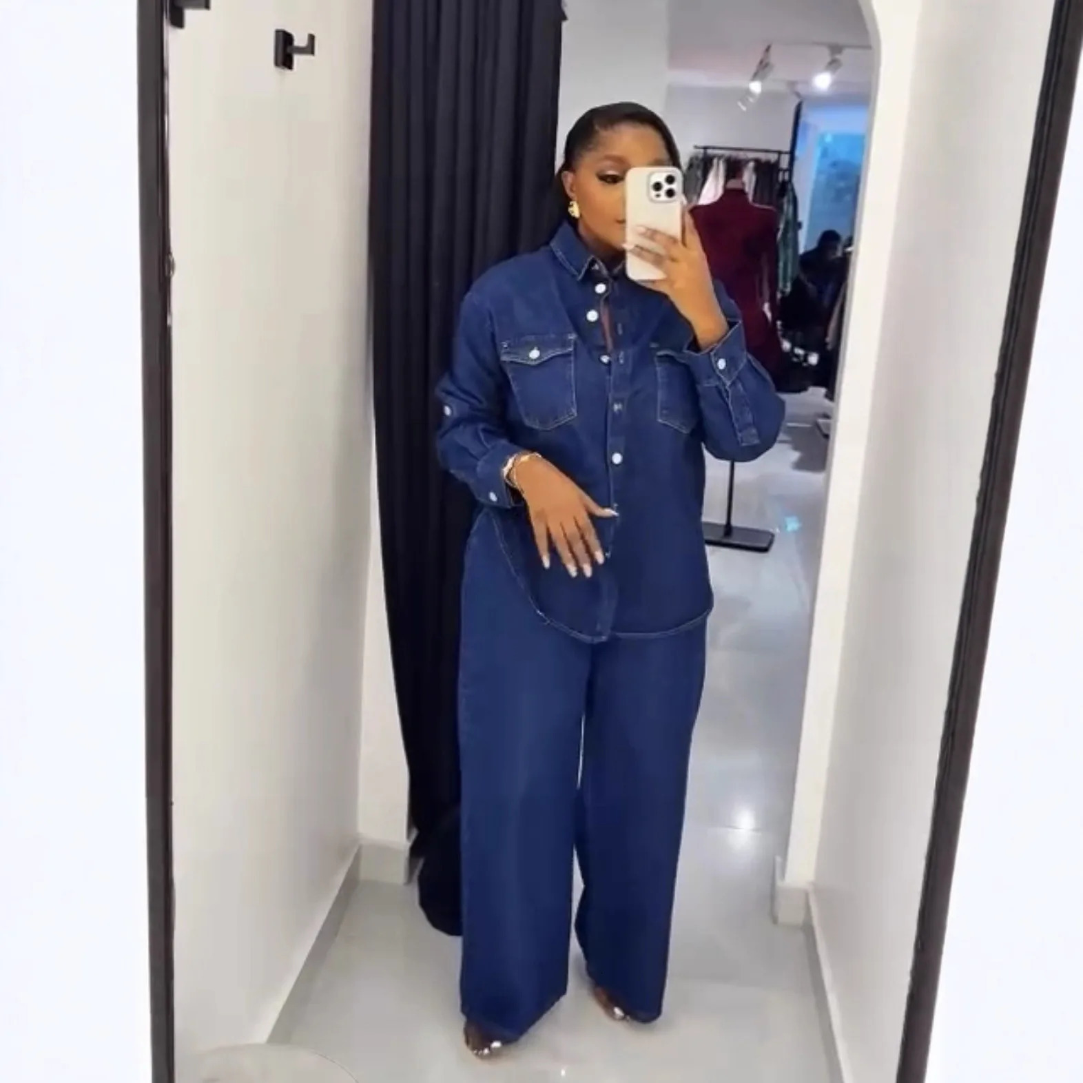 Jeans 2 Piece Sets Women Denim Shirt Coat Straight Pants Suit Streetwear Spring 2026 Washed Top Overshirt Trousers Outfits 260909