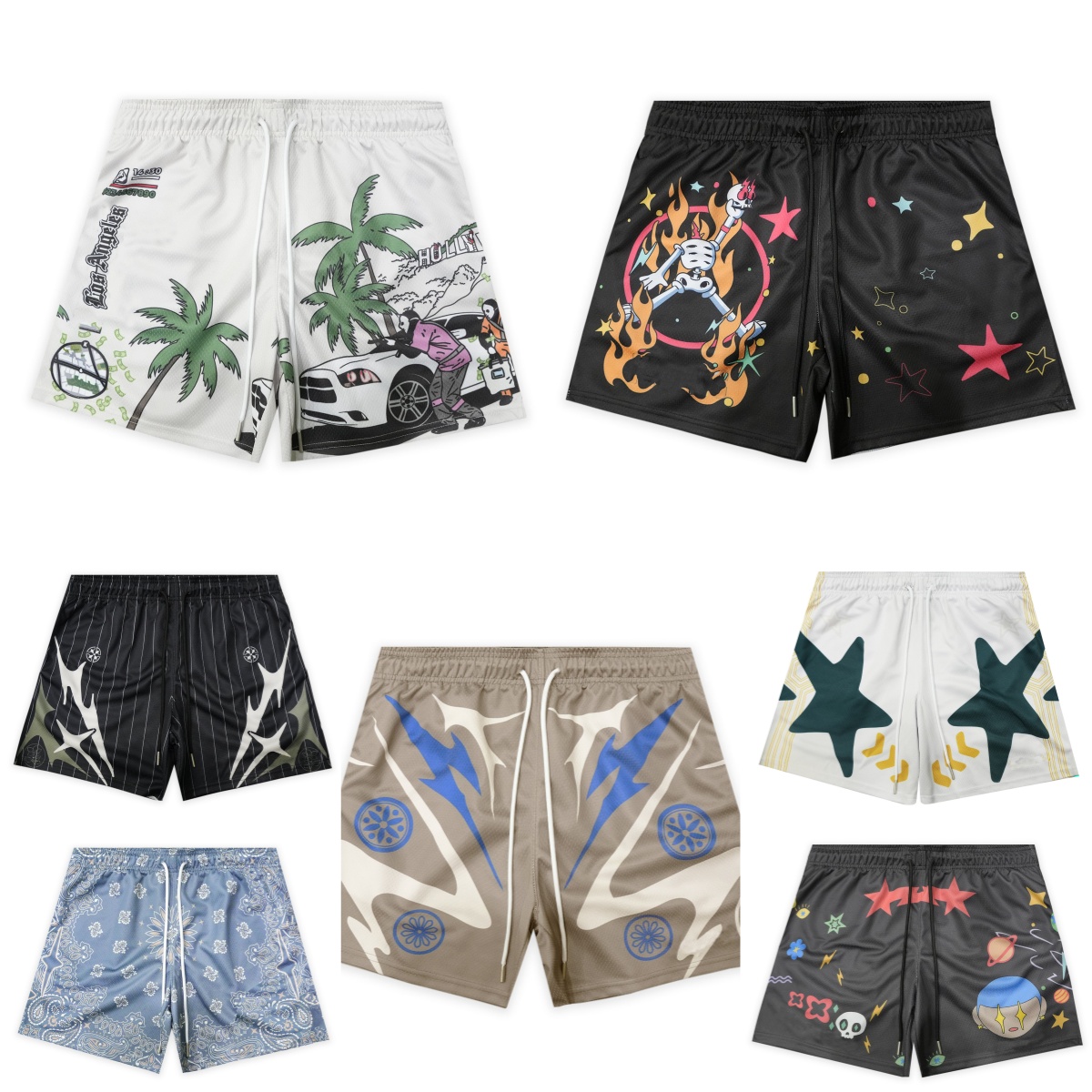 Designer E Short en maille imprimé unisexe avec cordon de serrage et taille respirante à séchage rapide pour basket-ball athlétique, pantalon cou