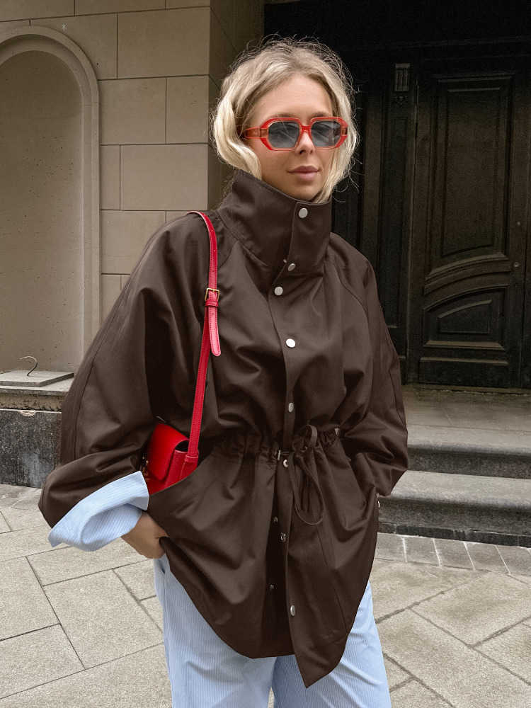 Belted Waist-tied Women Trench Beige Coat Casual Style Long Sleeved Lapel Button Loose 2026 Autumn Street Commuting Coats D260909