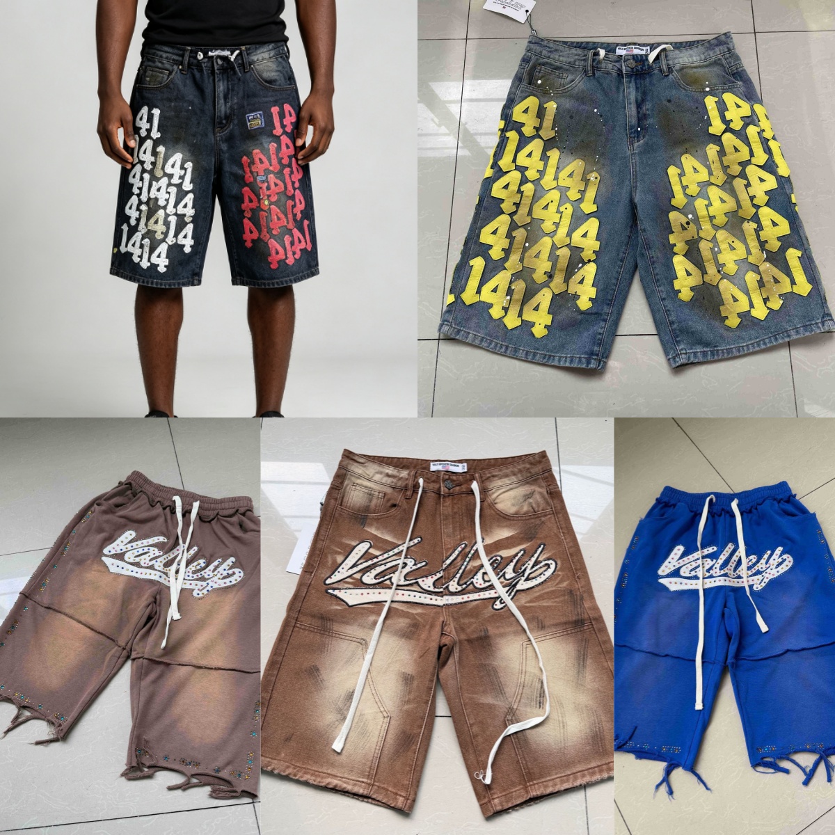 Designer Vales Unisex Casual Baggy Denim Shorts Letter Print Jeans Shorts Streetwear Vintage Embroidered Straight Leg Jeans Unisex Hiphop Pants F
