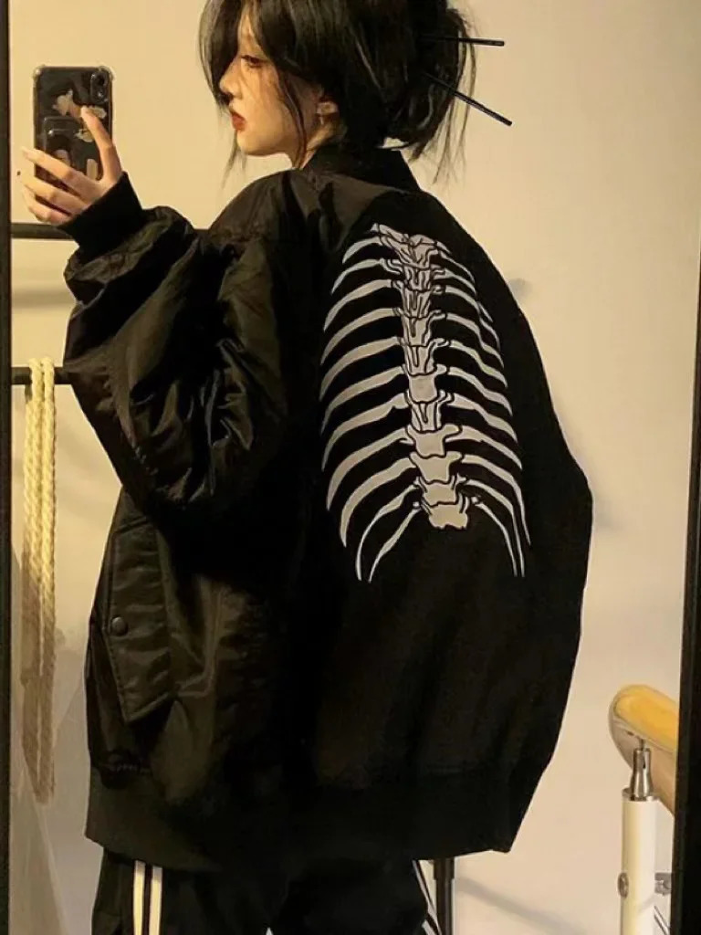 Autnmn Vintage Jackets Bomber Jacket Women Black Gothic Harajuku Grunge American Baseball Jacket Couple Cool Outerwear 260909