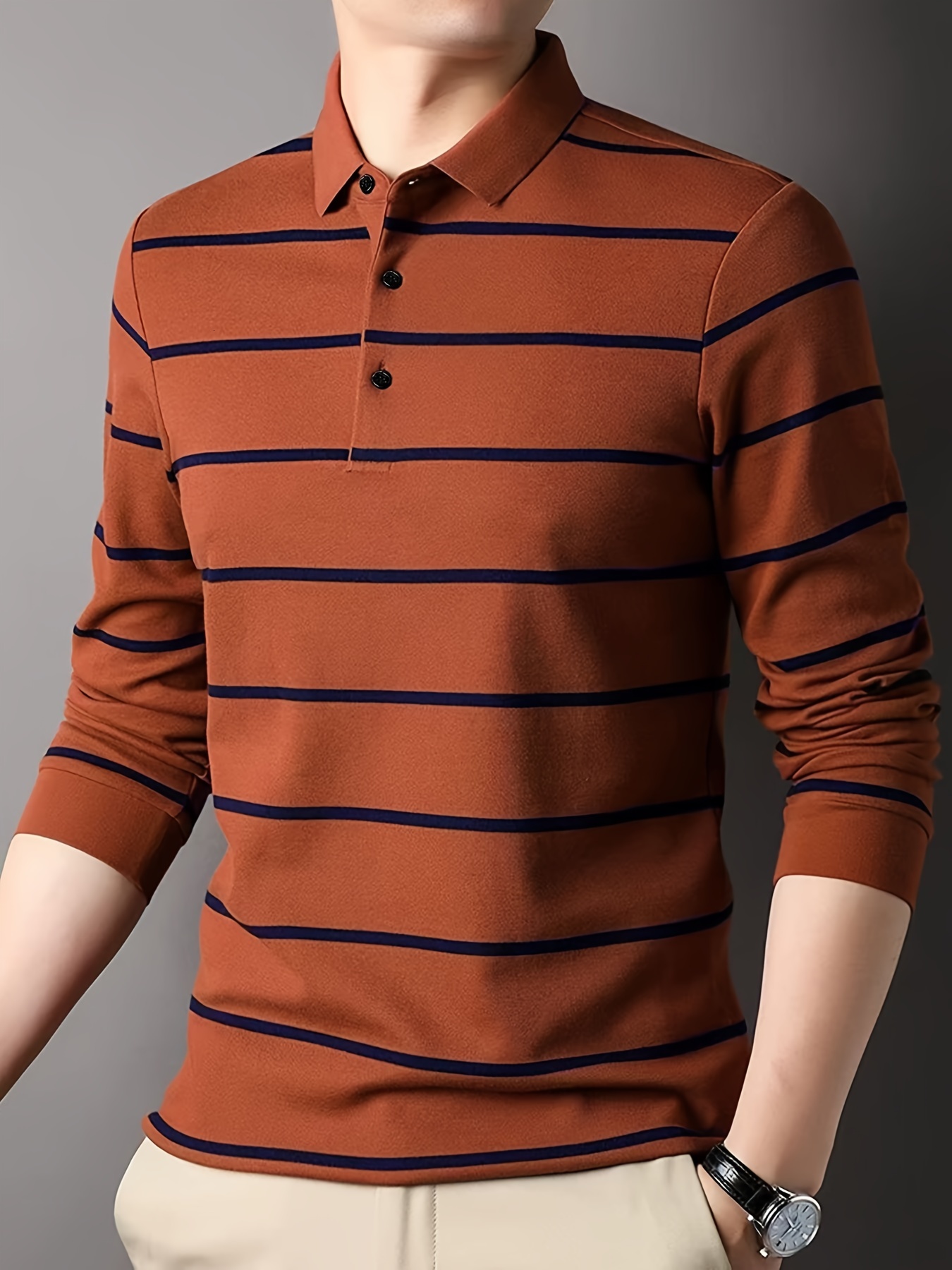 Designer Men's casual long sleeved golf shirt with contrasting stripes perfect for spring autumn outdoor wear breathable and leak proof 61