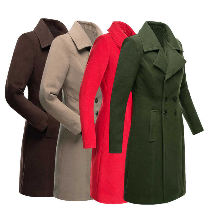 Woolen Women's Breasted Trench Double Lined Warm Lapel Slim Elegant Coat Large Size Streetwear Outerwear Women's Clothing D260909