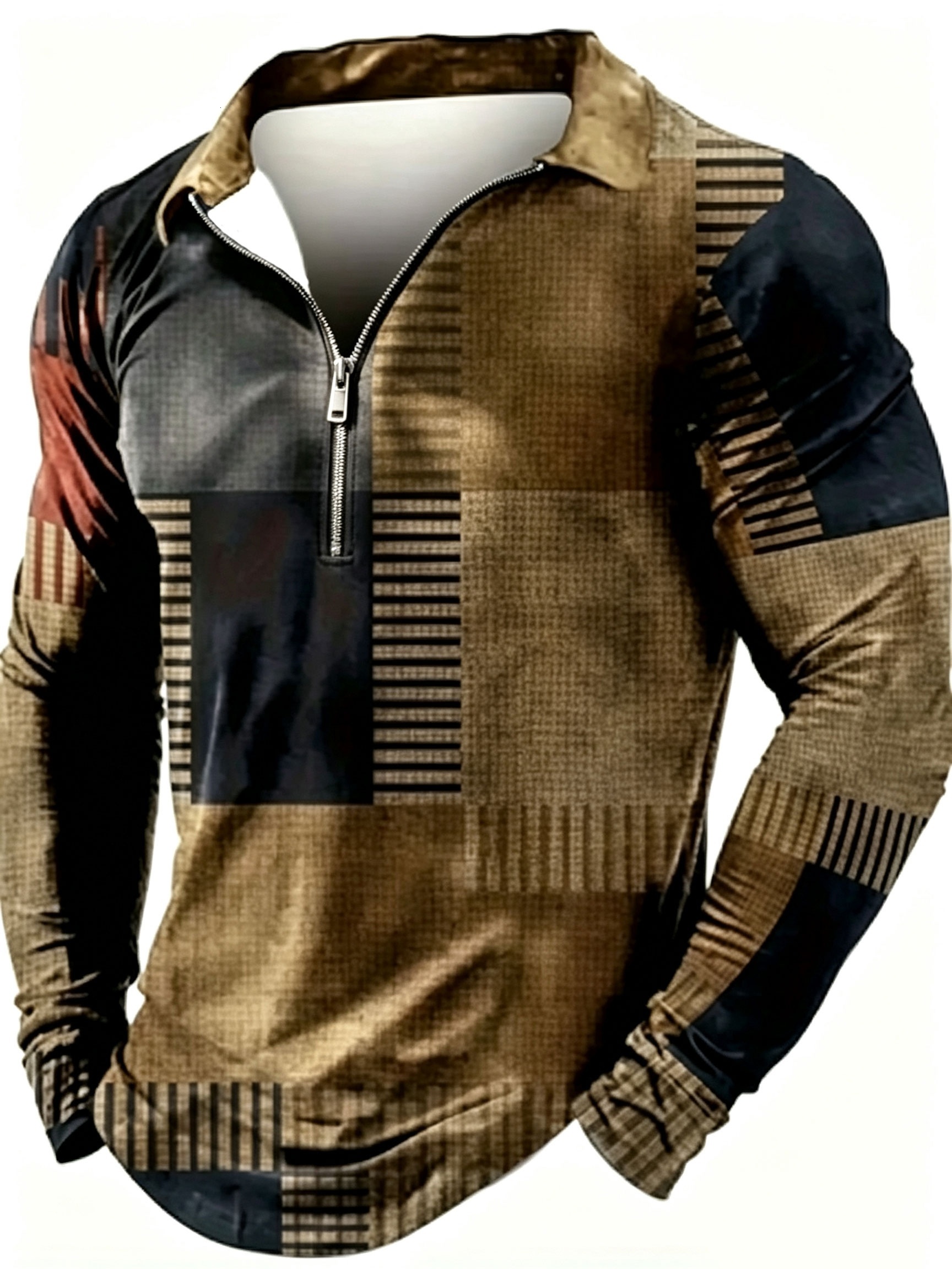Designer Spring autumn long sleeved polo shirt with a zip up collar geometric print perfect for outdoor activities and casual wear 38
