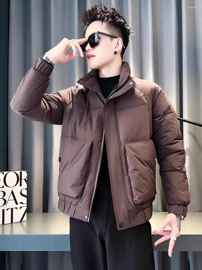 Men's Down 2026 Winter Pockets Cotton padded Jackets Male Stand Collar Warm Coats Men Trend Clothes Solid Color Loose Outerwear H52 7a