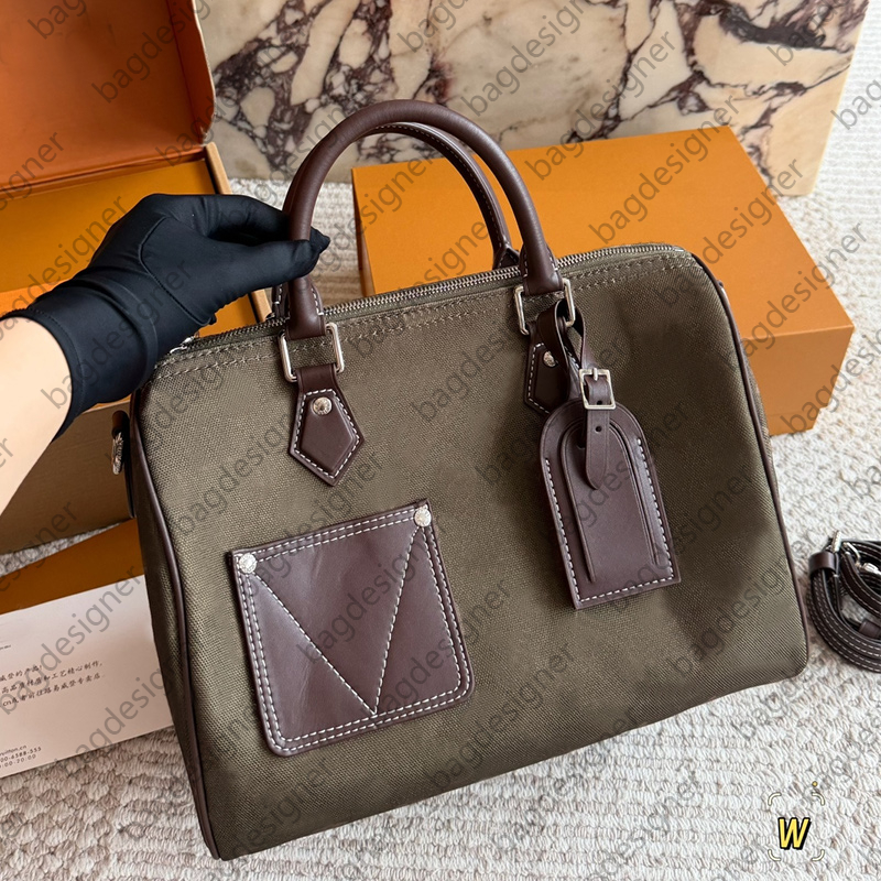 Speed30 Tote Bags Luxury Designer Bag Army Green Keepall Travel Bag Large Capacity Handags For Women Shopping Shoulder Bag Zipper Closure Duffle Bag