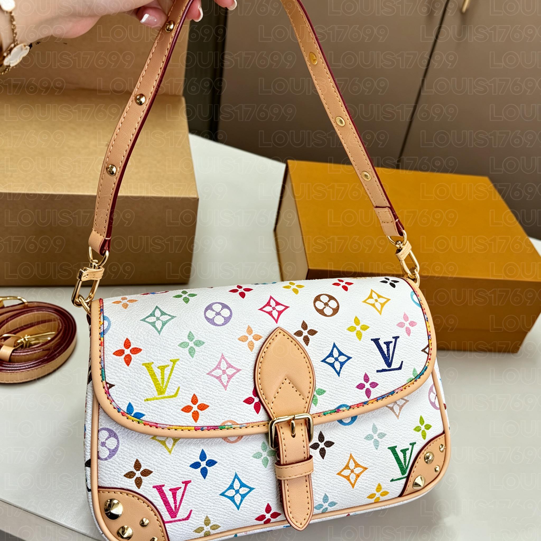 Luxury Vintage Monogram Print Flap Crossbody Bag Women PU Leather Contrast Trim Shoulder Handbag with Removable Wide Strap Retro Style Shopping bag