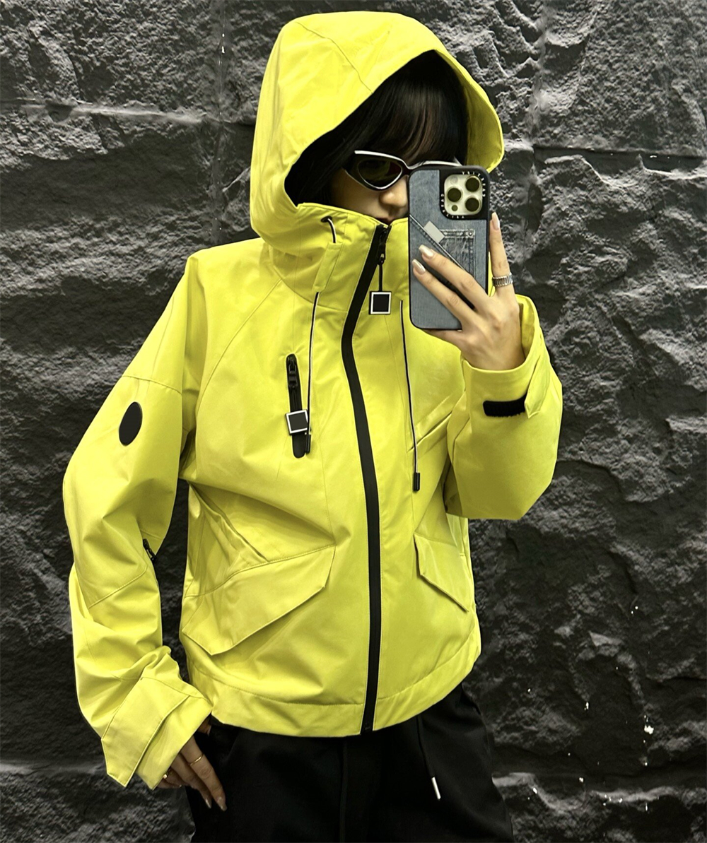 ZTIN Autumn Winter Solid Color Hooded Outdoor Jacket Loose Drop Shoulder Waterproof Coat Drawstring Hood Outdoor Casual Top For Women