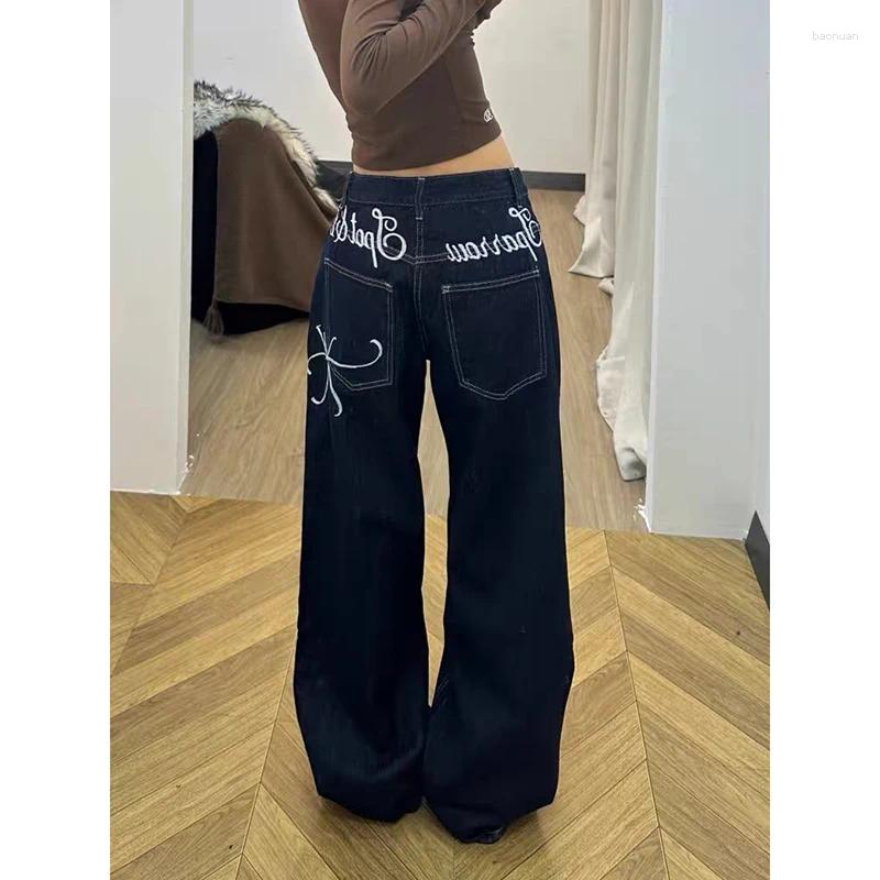 Jeans da donna YIBASHU Donna Baggy Ricamo Y2k Pantaloni streetwear giapponesi in denim Wide Fit Grunge Harajuku Cowboy High Street 2000s 64