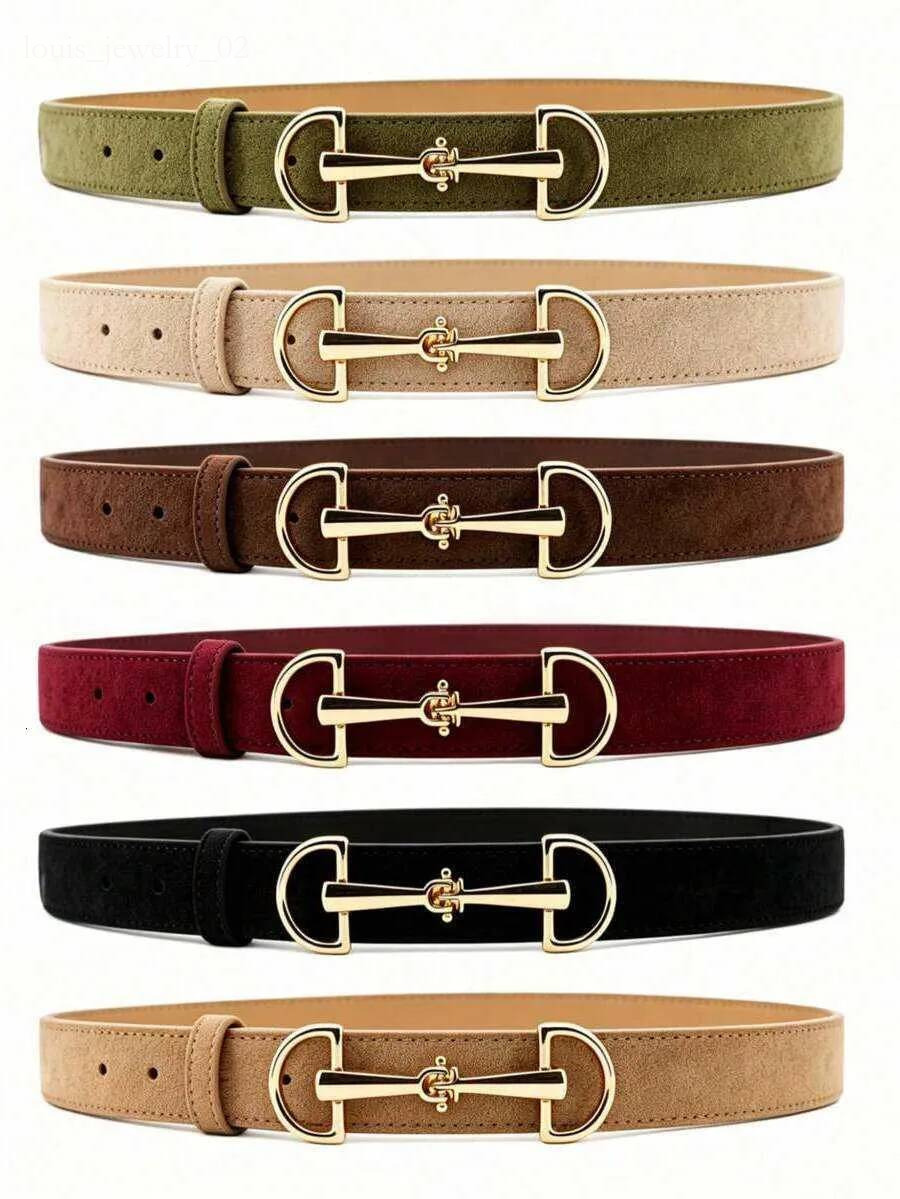 Suede Women Horsebit Golden Buckle Versatile Decorative For Jeans Dresses Vintage Light Khaki Beige Belt Bordeaux Burgundy Red Dark Brown H260717