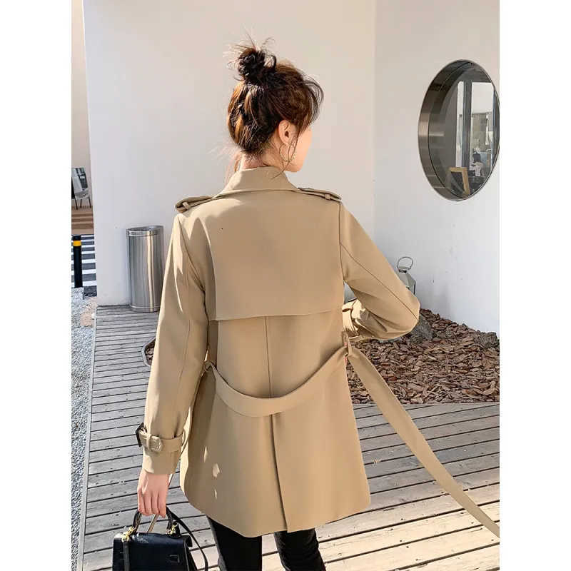 Windbreaker Khaki Short Hepburn Style For Women 2024 Spring And Autumn Trench Coat With Belt - Fashion Lace-UP D260909