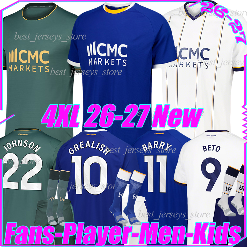 4XL 26/27 Evertoon GREALISH maillots de football The Toffees GEORGE DEWSBURY-HALL HACKNEY BARRY JOHNSON TARKOWSKI MAITLAND-NILES PICKFORD hommes
