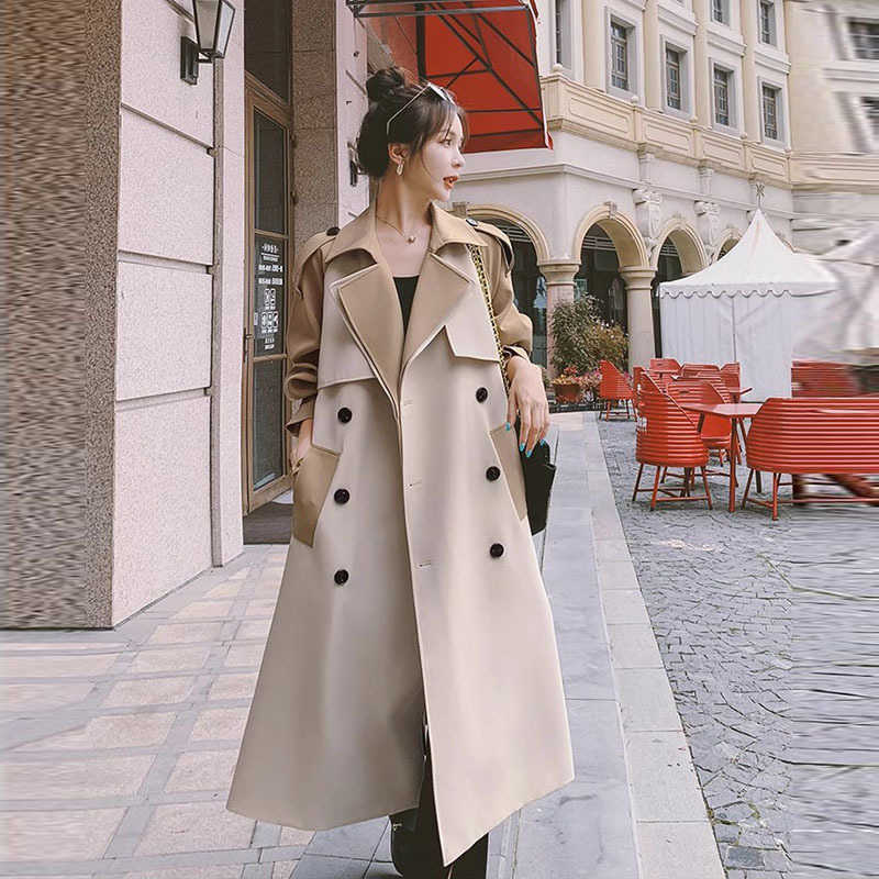 Trench Women Jackets Coat for for Women Double-breasted Color Blocking Female Clothing New In Outwears Top Long Windbreaker D260909