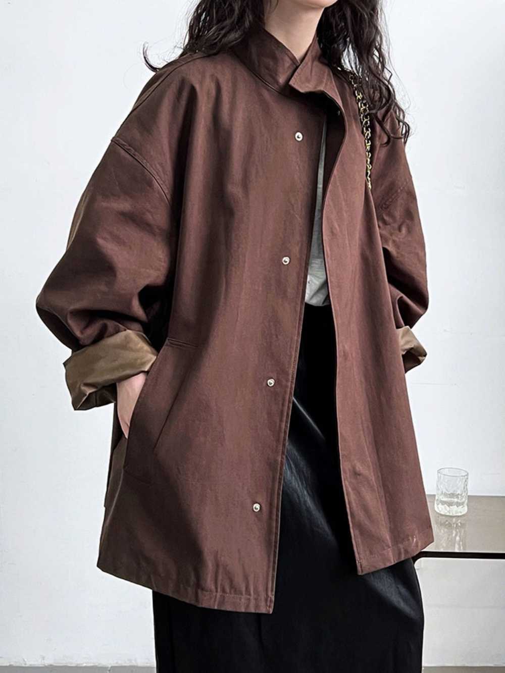 Short Trench Women Lapel Temperament Single Breasted Solid Color Pockets Coat Loose Oversize Simple Shirt Basics Korean D260909
